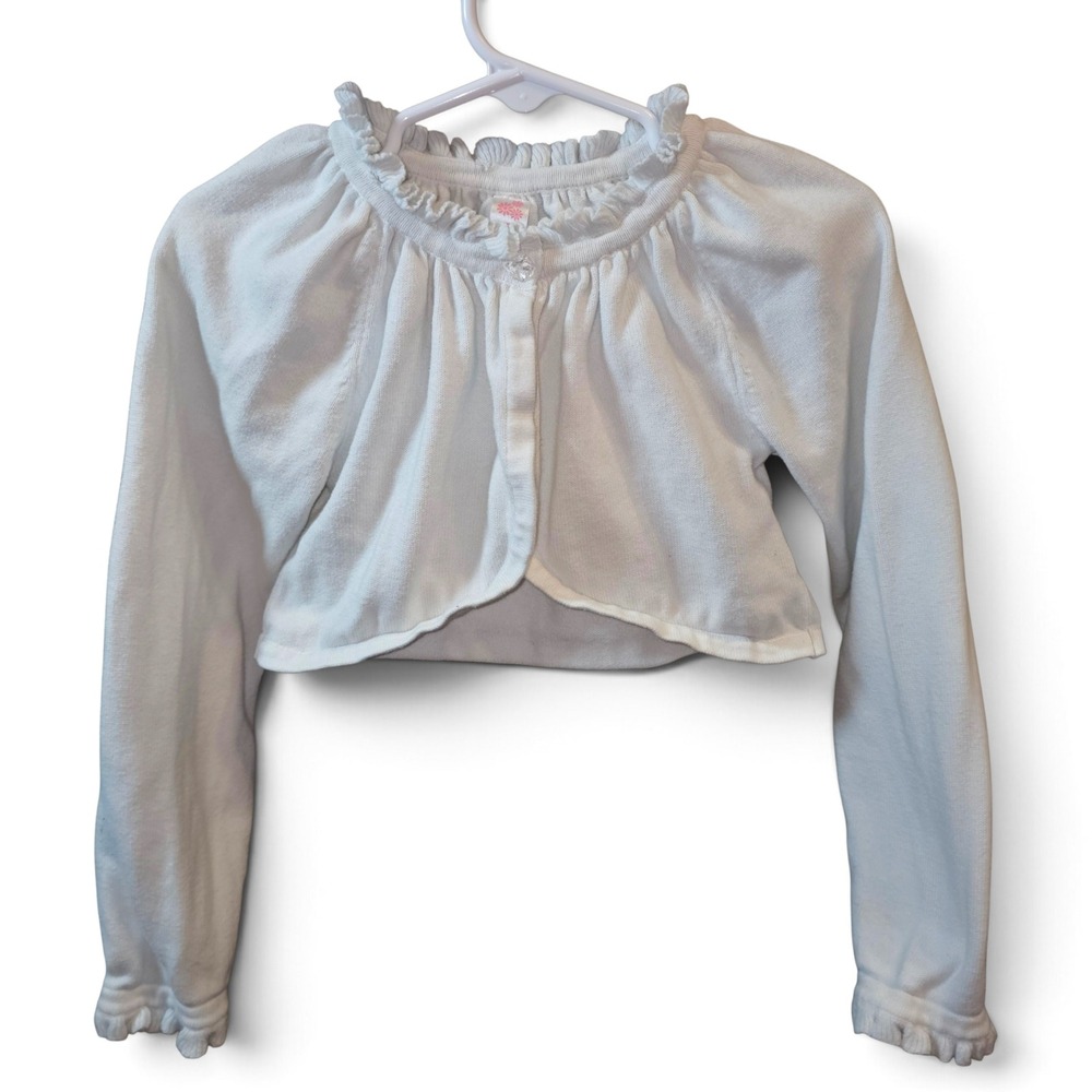 Cherokee Shrug Cardigan Girls Size 5T White Excellent Ruffle Trim Bolero Sweater